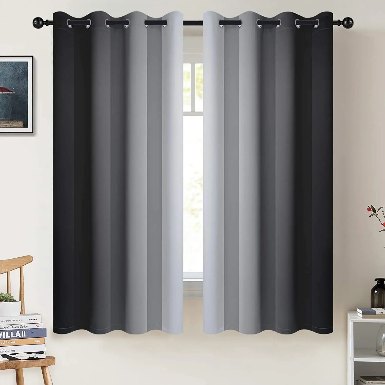 

1Pcs 100% Blackout Curtains for Living Room Solid Gradient Colors Thicken Linen Cotton Window Bedroom Grommet Top Drapes Decor