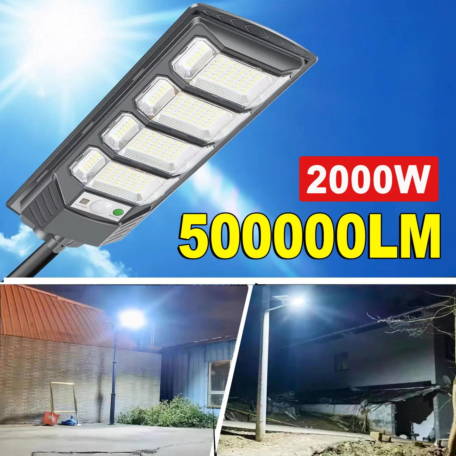 

500000 LM Солнечная светодиодная лампа для улицы 2000 Вт/1500 Вт/1000 Вт Мощный уличный датчик движения Солнечная лампа Водонепроницаемый садовый уличный фонарь