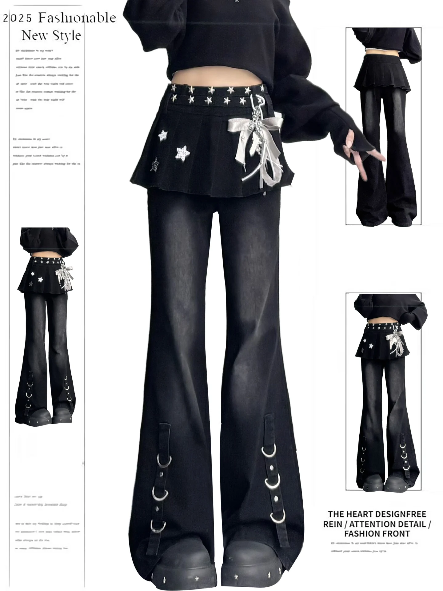 

Y2K Sle High Waist Bell Bot Denim Jeans Women's Slimming Faion Micro Flare Long Pants Autumn Wear Casual Bla