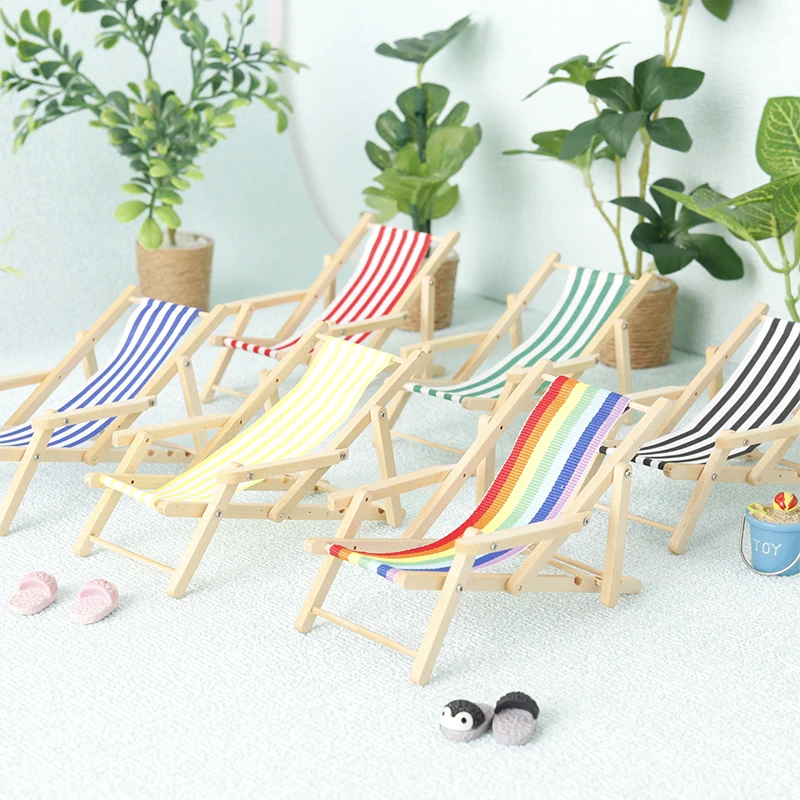 1:12 Dollhouse Mini Foldable Beach Chair Lounge Chair Model Dollhouse Furniture Decoration Micro Scene Construction Props