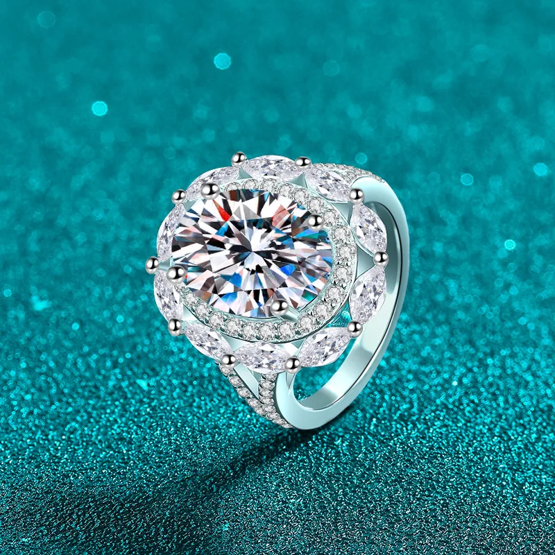 Apaison 925 Sterling Silver Rings for Women-Luxury Wedding Band Party 10x14 mm Moissanite Eternity Engagement Ring Jewelry Gift