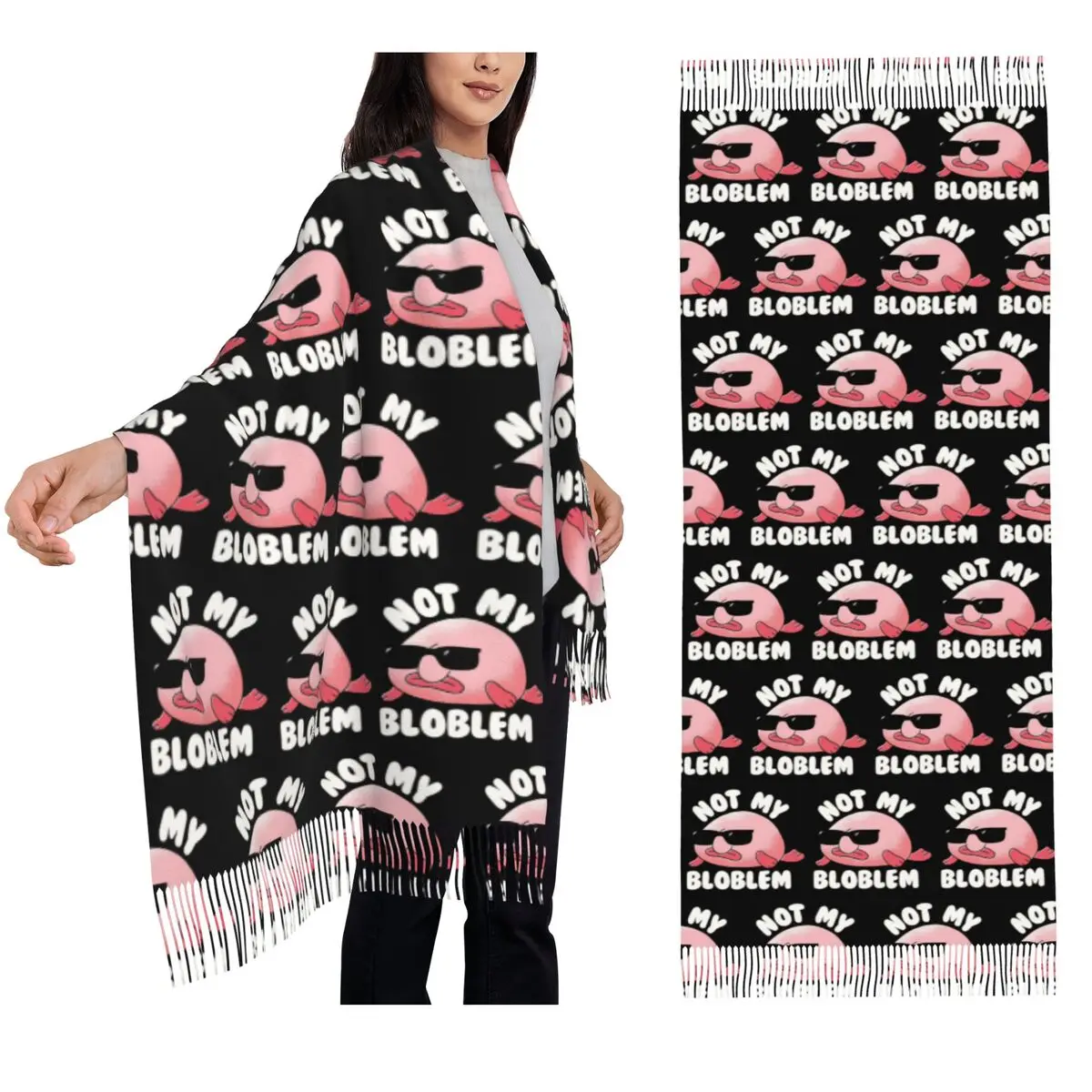 Blobfish Not My Bloblem Not My Problem Scarf Tassel Scarves for Women Soft Warm Shawls and Wraps Long Fall Winter Shawl Wrap