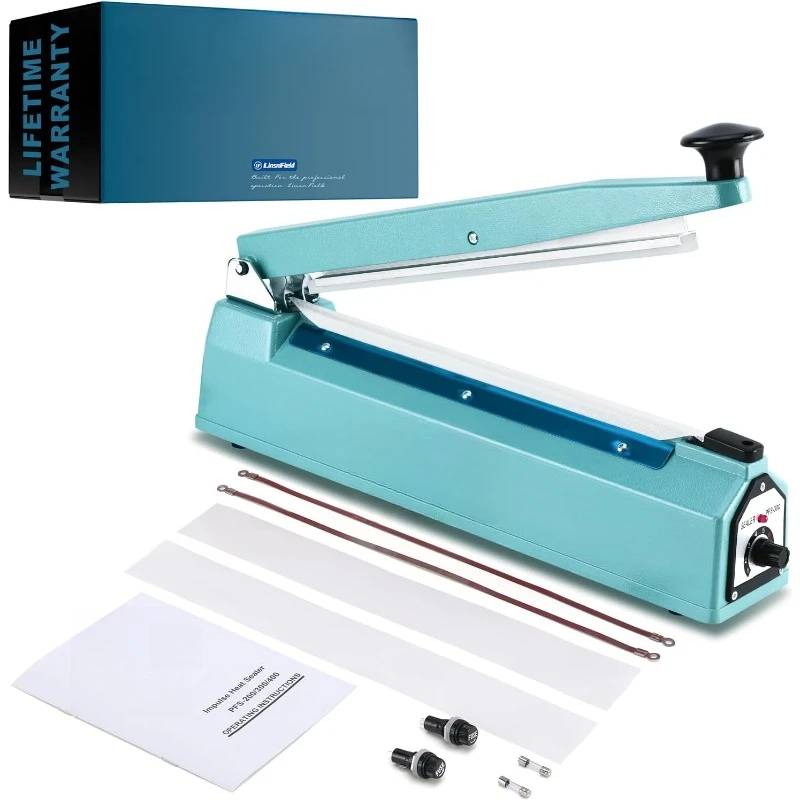 Patented 8inch Impulse Heat Bag Sealer, 2mm Sealing Width Poly Bag Seal Machine, 2 Replacement Kits 2 Fuses Included, Blue