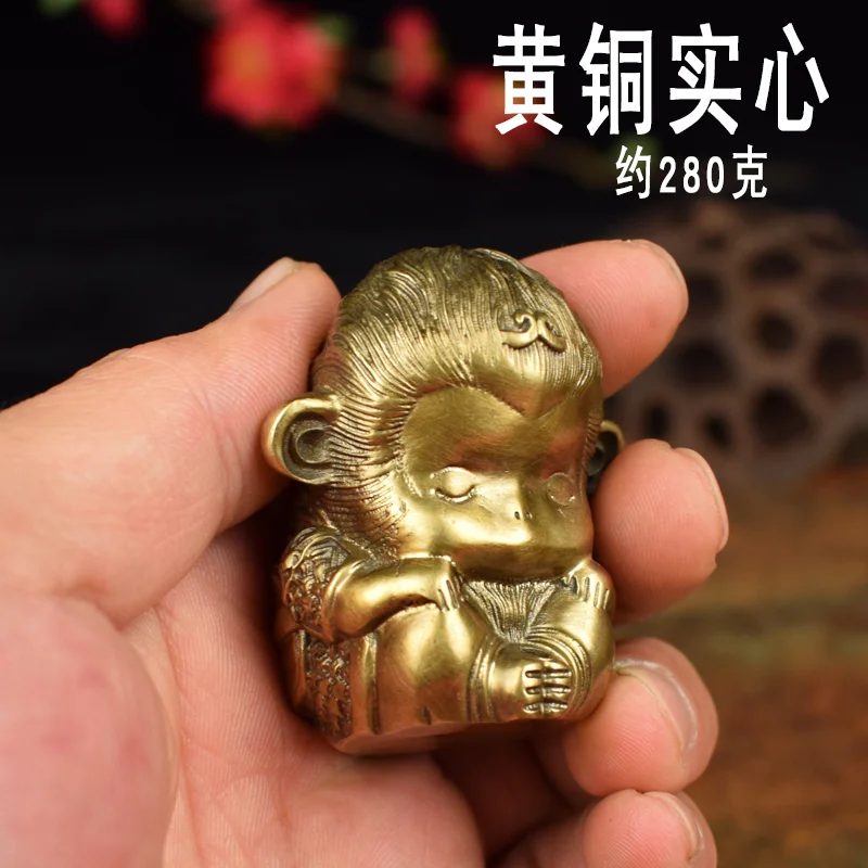 Solid Brass and Copper Zen-Inspired Wukong Incense Holder, Tea Pet, Zodiac Monkey Desktop Ornament, Sun Wukong Figurine Gift