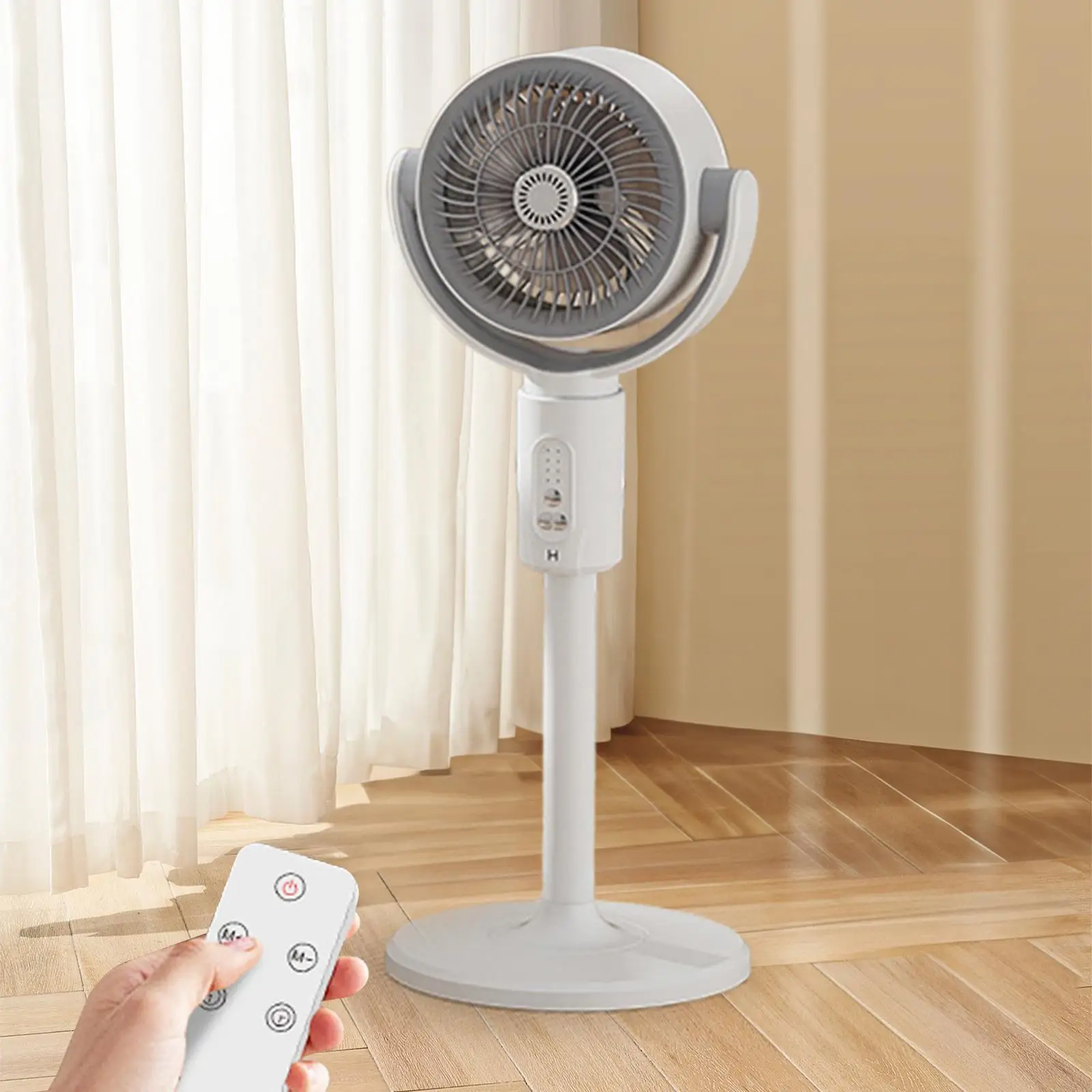 Pedestal Floor Fan Telescopic Automatic Shaking Head Height Adjustable Oscillating Fan for Bedroom Office Kitchen Indoor Camping