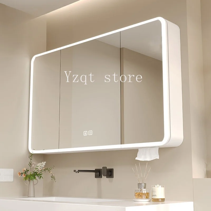 Cross-border special supply of arc smart bathroom mirror cabinet, separate tissue mouth, bathroom wall-mounted beauty rack,