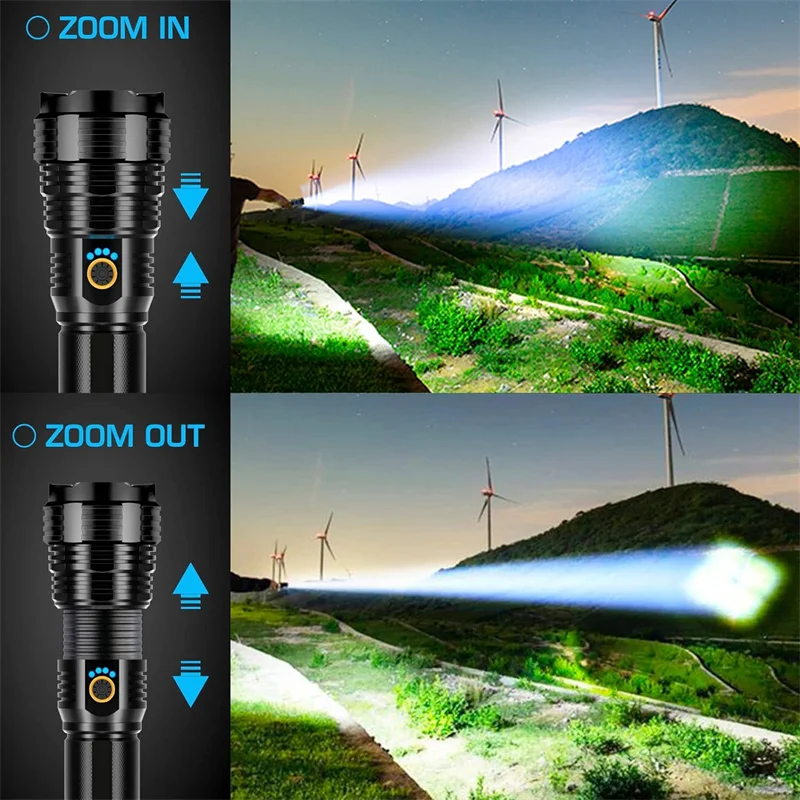 High Power Led Flashlight Telescopic Zoom Portable Rechargeable Led Lamp Emergency Spotlights Camping Torch