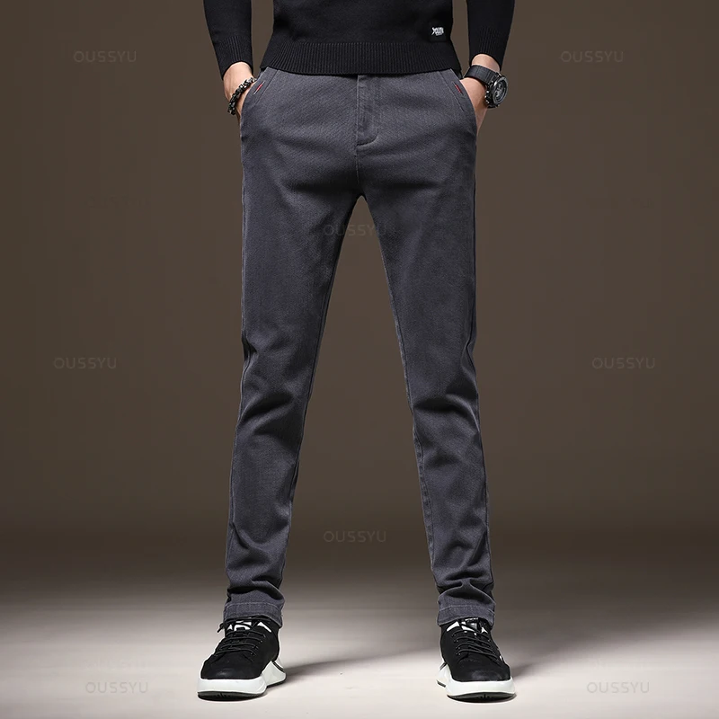 MINGYU pantaloni Cargo elasticizzati da lavoro classici nuovi di zecca da uomo in cotone Slim Fit grigio verde corea autunno inverno pantaloni Casual spessi maschili