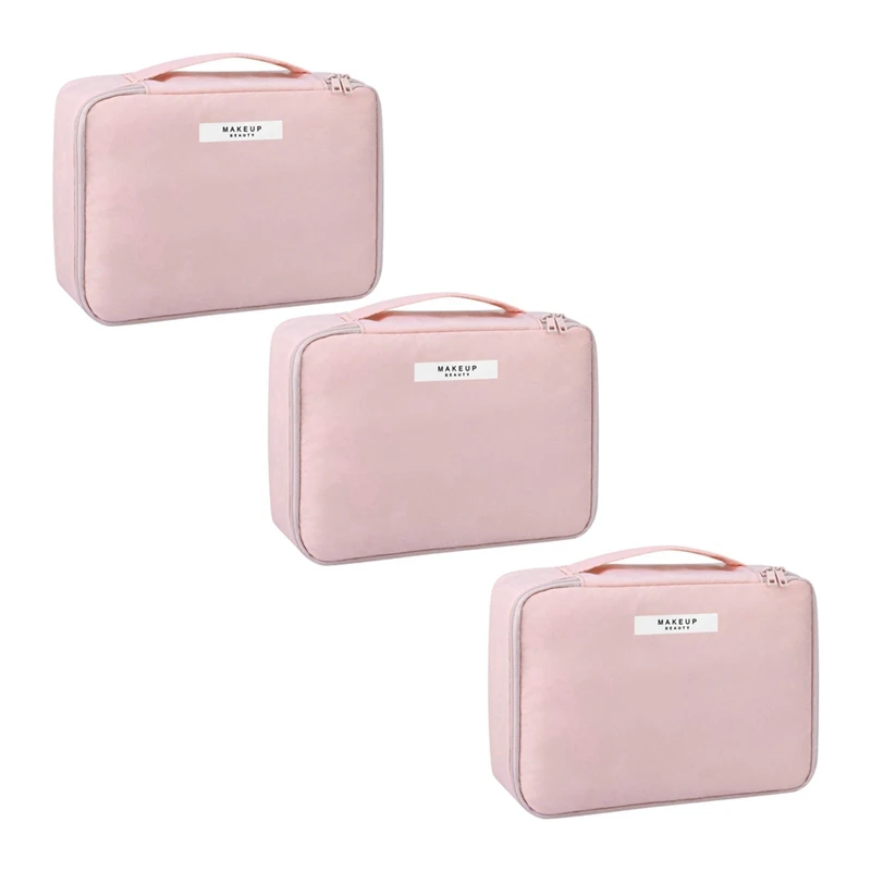 

3X Cosmetic Bag For Women Cosmetic Travel Bag Toiletry Bag For Girls Make Up Bag Brush Bags Reusable Toiletry Bag- Pink