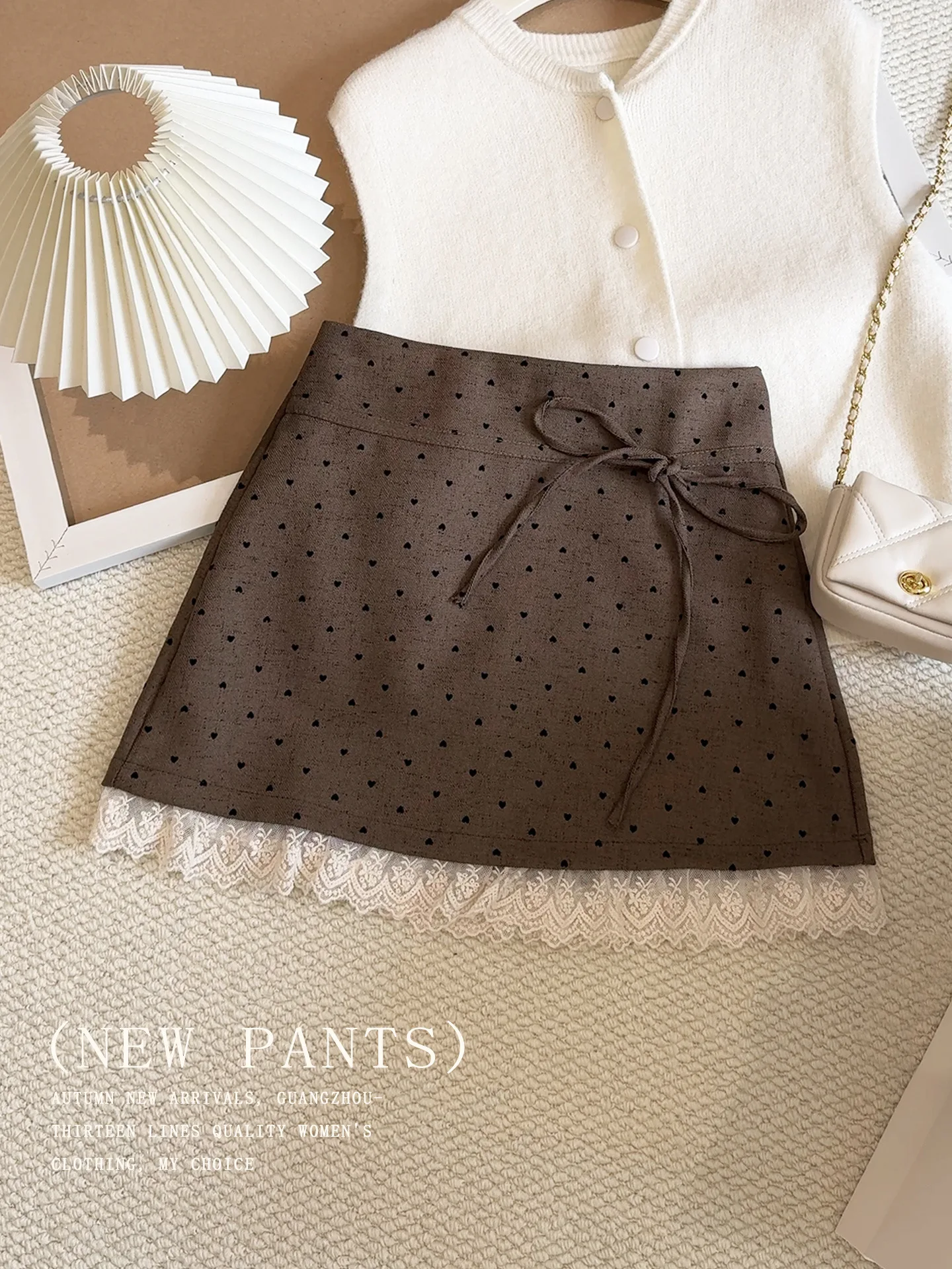 

Lace Lace Splicing Love Half Body Skirt for Women 2025 Early Autumn New Style Bow High Waist slimming A-line Short Skirt