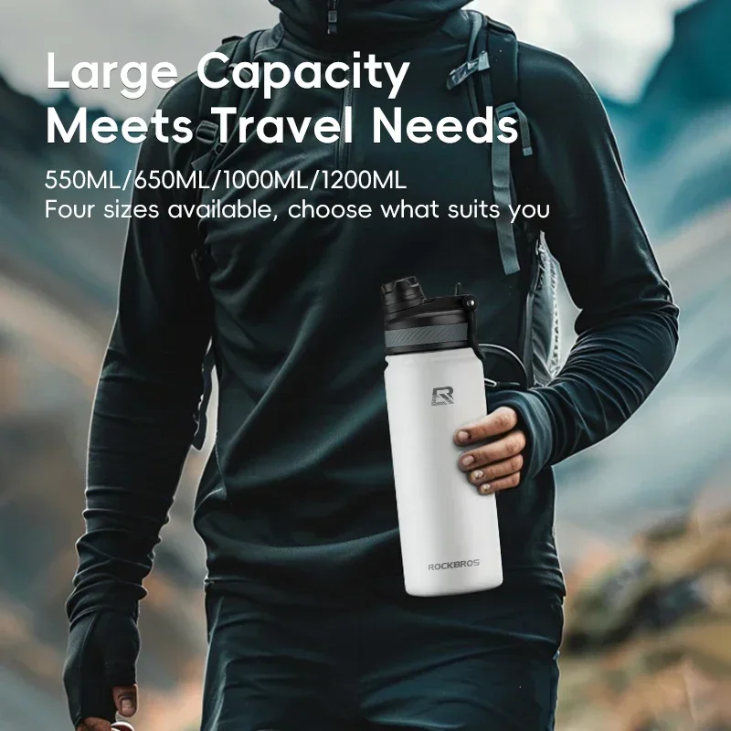 ROCKBROS 1L Thermal Water Bottle Sports Water Bottle Non Slip 304 Stainless Steel Cold And Hot Thermo Cup Cycling Hiking Equip