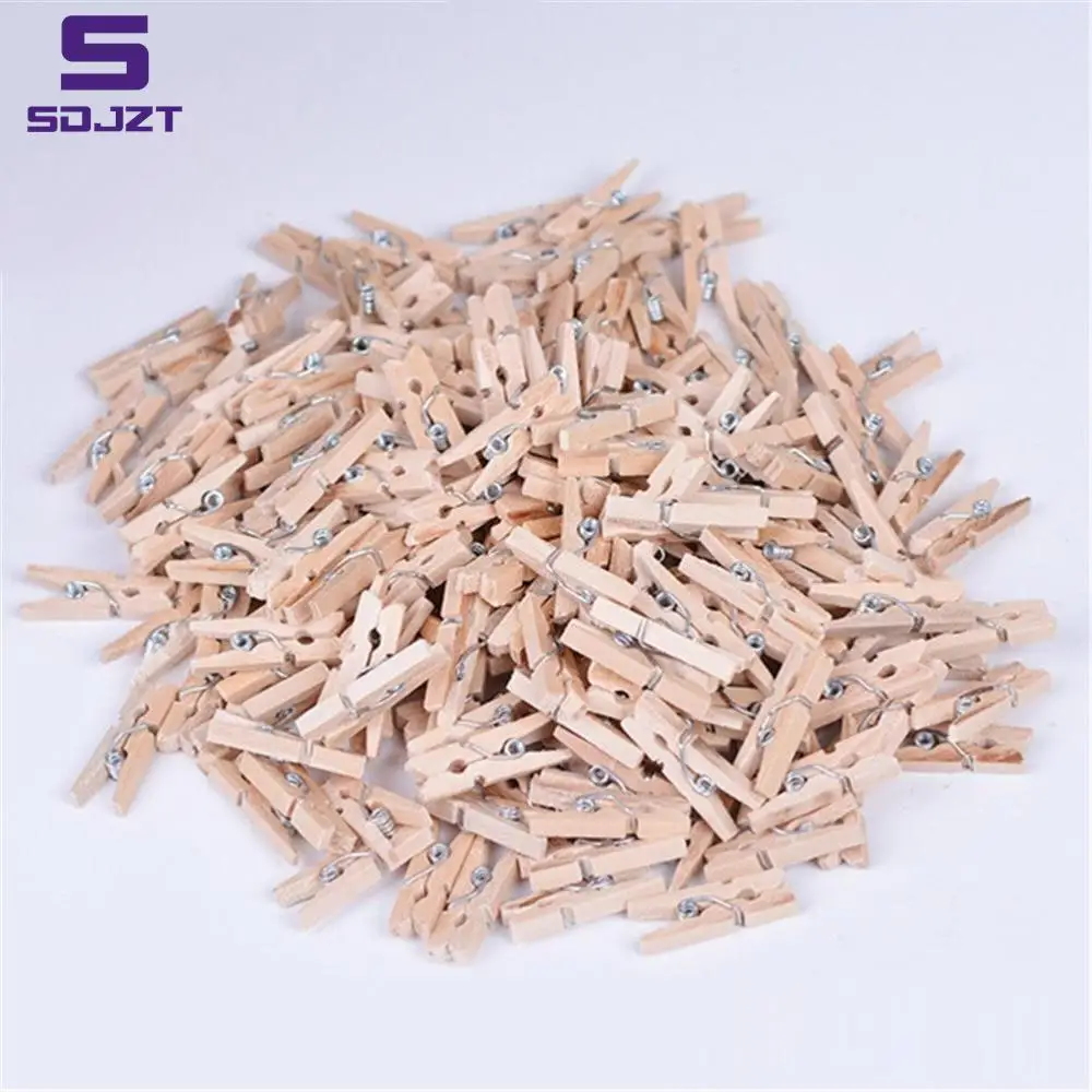 50Pcs Mine Size Mini Natural Wooden Clips For Photo Clips Clothespin Craft Decoration Clips Pegs 25mm