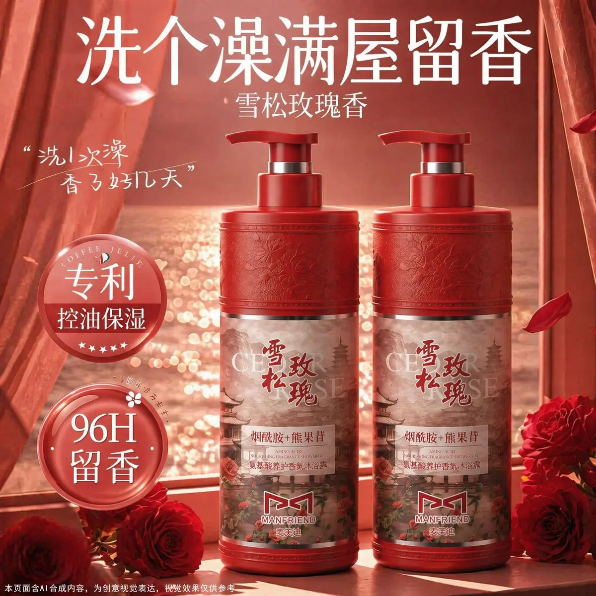 Rose Scented Sea Salt Body Wash Oil Control Anti-Itch Moisturizing Hydrating Long Lasting Fragrance Refreshing Shower Gel
