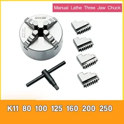 K11 80 K12 80 100 125 160 200 Lathe Chuck 100mm Sanou Four Jaw Self-centering Chuck 4 Scroll Chuck for Drilling Milling Machine