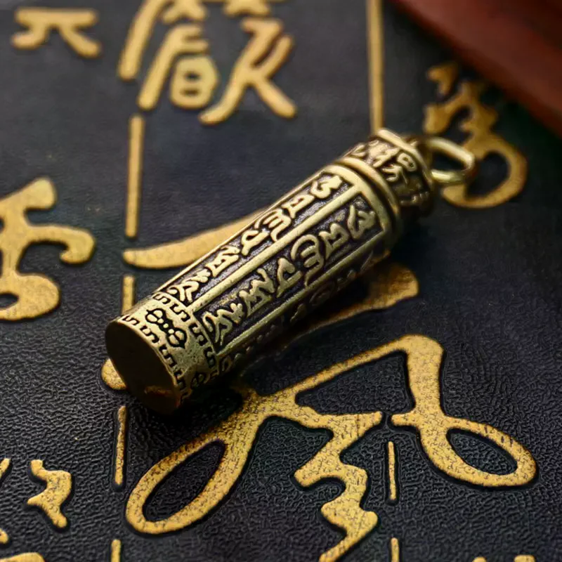 Brass Cylinder Pendant Keychain Hanging Jewelry Pill Box Medicine Container
