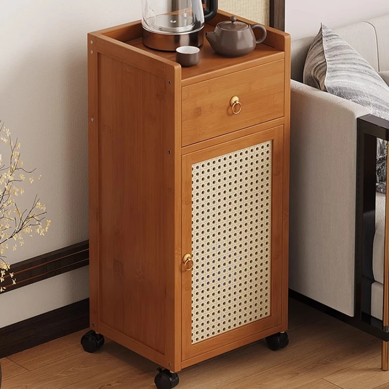 Modern Nesting Coffee Tables with Removable Rolling Carts for Small Space Living RoomTea Table Bamboo Tea Room Storage Rack