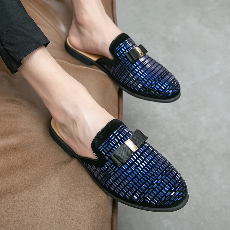 

Мужские весенние кожаные полуботинки-лоферы с блестками, повседневные мокасины для вождения, дышащие, с мягкой подошвой, легкие, для активного отдыха