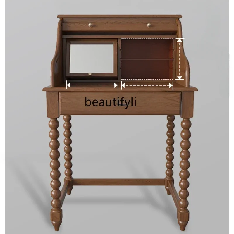 

Medieval Style French Retro Solid Wood Makeup Table Small Apartment Dresser Storage Cabinet Integrated Decorative