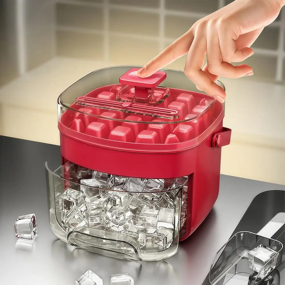 2-in-1 Press-Release Ice Cube Tray 48-Cavity Double-Layer Ice Maker Free for Home Camping Party