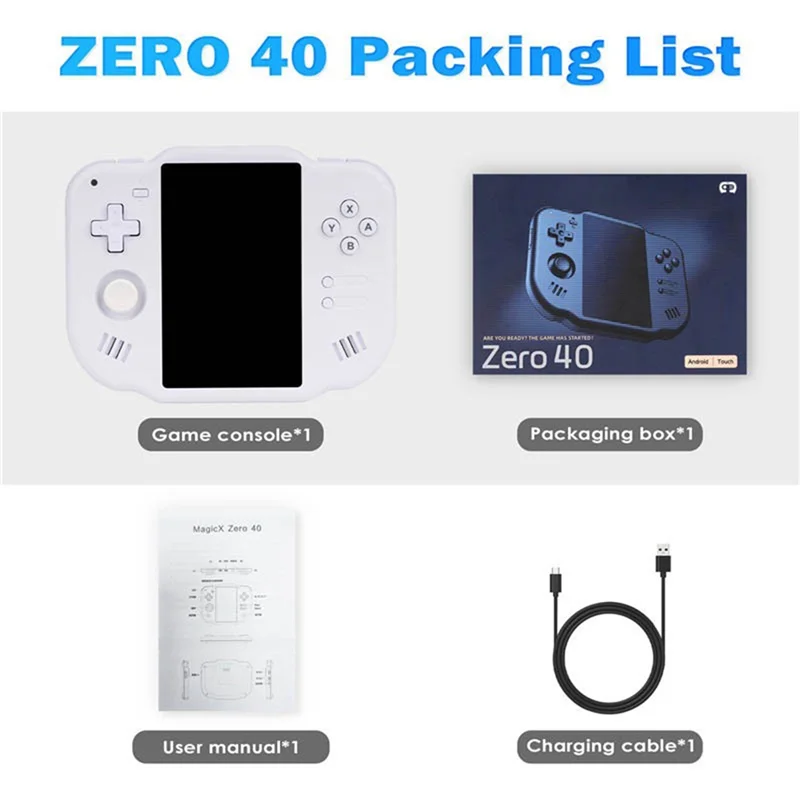 【USB-C Cable】Mini Zero 40 Vertical Retro Handheld Video Game Console 64G 4.0 Inch IPS Touch Screen For Android Portable Game Pla