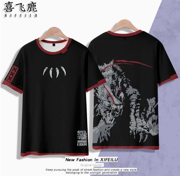 Anime MONSTER HUNTERS X Silverwind Nargacuga Short Sleeve T-shirt Summer Cosplay Costume Casual Student Loose Tops