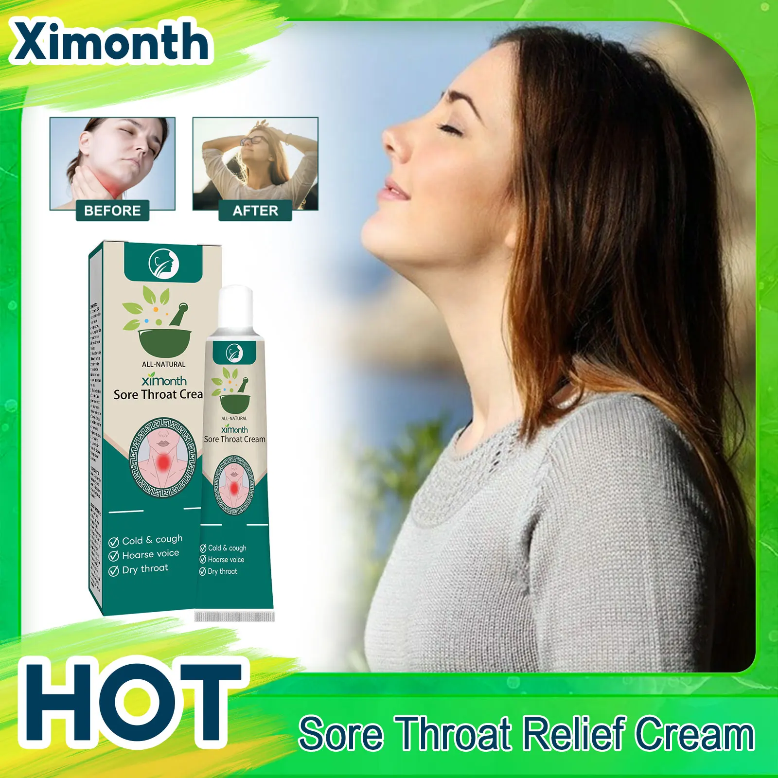 

Sore Throat Relief Cream Treat Chronic Pharyngitis Throat Dry Itchy Swelling Cough Soothing Improve Hoarse Voice Herbal Ointment