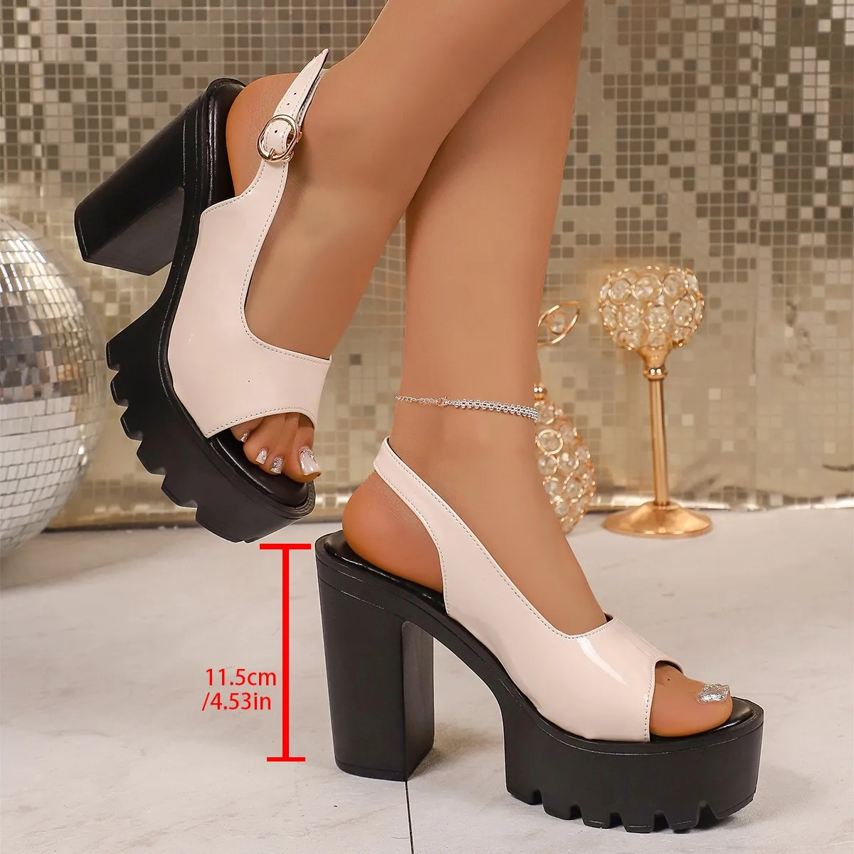 Slimming Super High Heel Sandals for Women, Open Toe, Peep Toe, Chunky Heel, Platform, Summer Performance Shoes