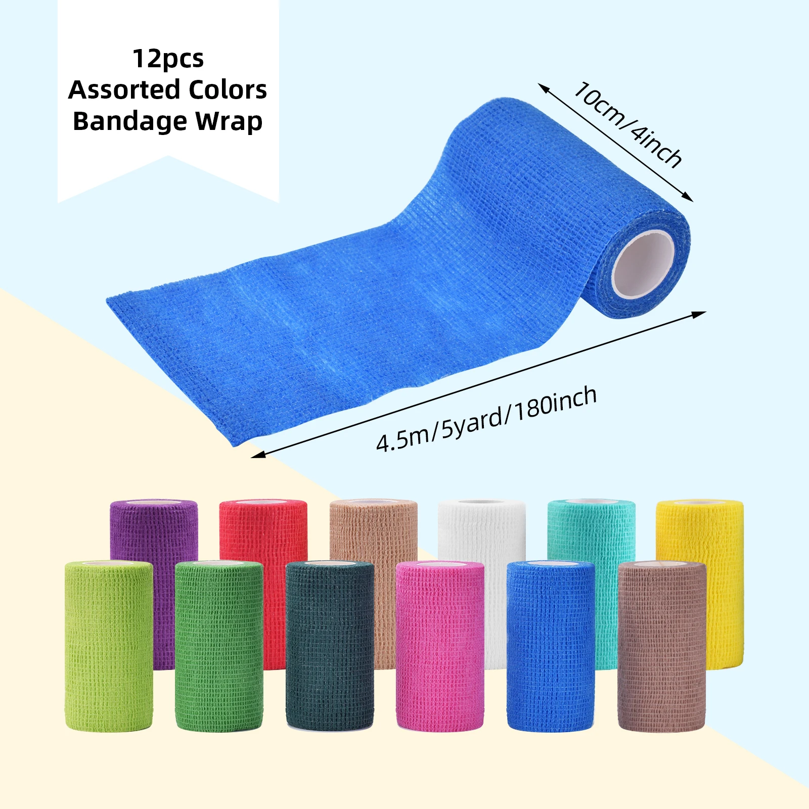 12 Rolls Colorful Self Adhesive Bandage Wrap 4 Inch Wide x 5 Yards Cohesive Tape for Tattoo First Aid Sports Pet Tattoo Supplies