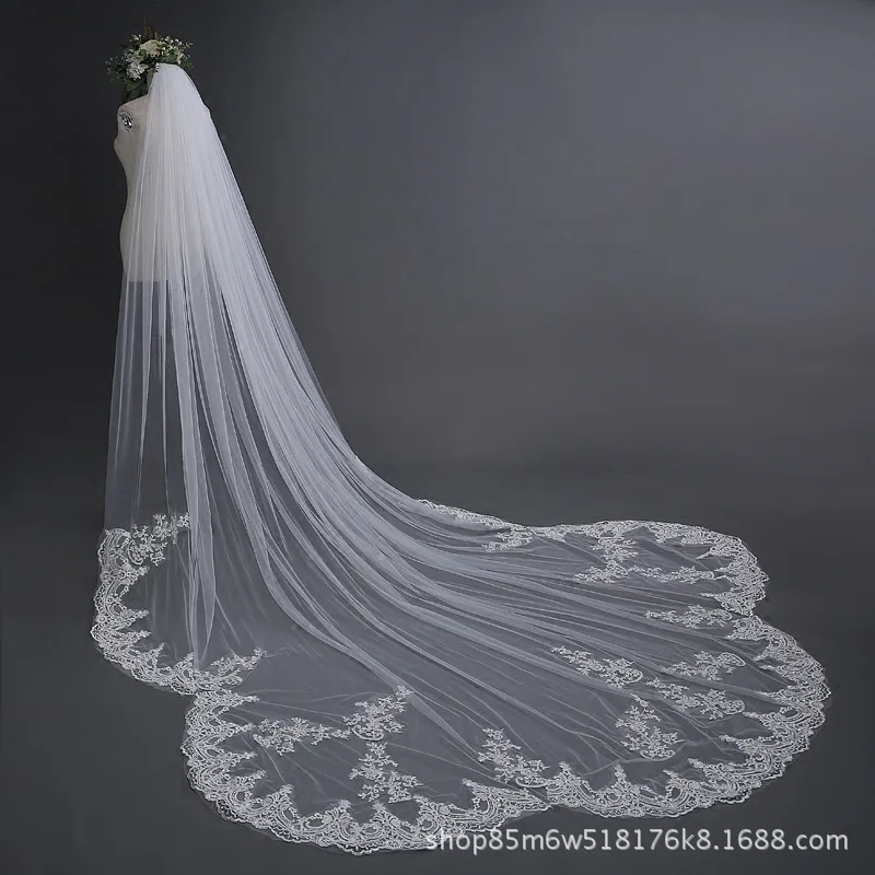 3/4/5 Meter White Ivory Cathedral Wedding Veils Long Lace Edge Bridal Veil with Comb Wedding Accessories Bride Veu Wedding Veil