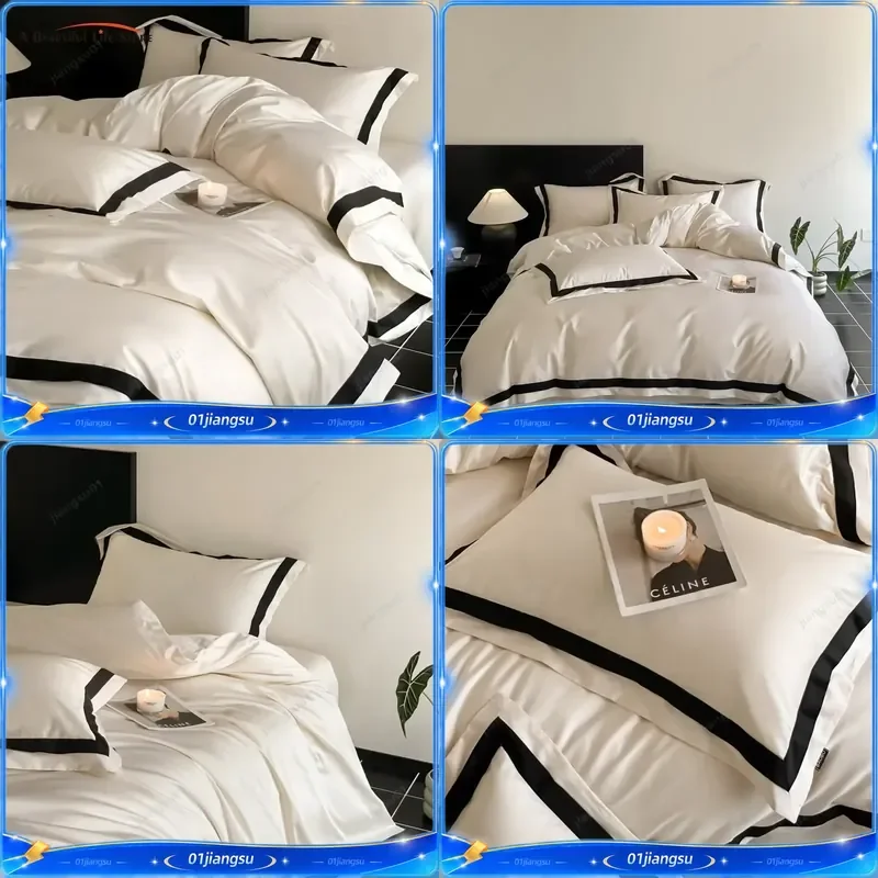 800TC Egyptian Cotton Bedding Set Queen King Size Luxury Hotel Style Solid Color Duvet Cover Flat Fitted Sheet Pillowcases