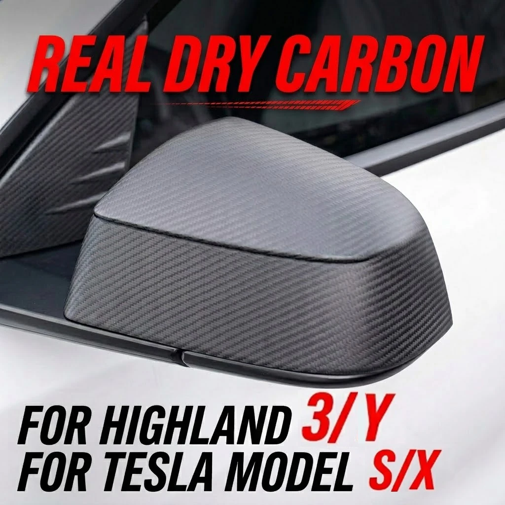 Real Dry Carbon Fiber Side Mirror Cover Cap For Tesla Model 3 Highland Model Y Juniper S X Bull Horn Rearview Mirror Accessories