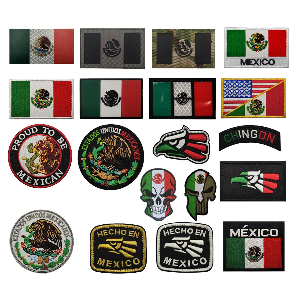 Outdoor Bag Accessories 3D PVC Skull Mexico Mexican Embroidered Patch Flag Armband Magic Badge with Backpack Patches