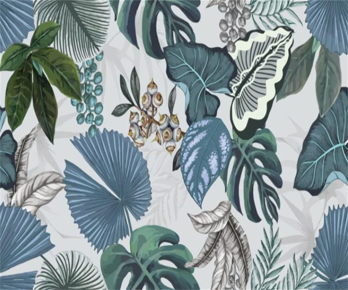 Customized Size Mural Tropical Rainforest Plant Mural HD Flower Leaf Paper Strip Decorative Painting Purple Plush 3d wallpaper
