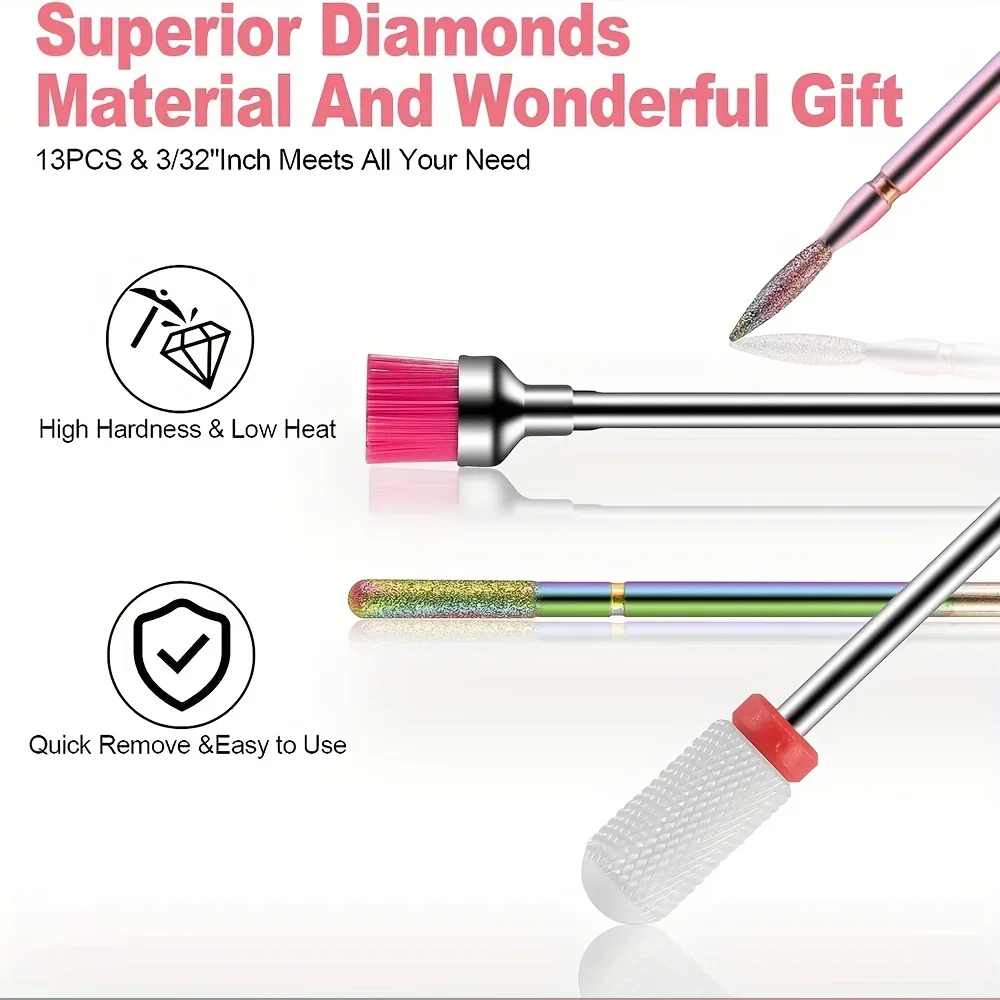 13pcs Professional Ceramic Nail Drill Bit Set with Box Electric Manicure Nail File Bit for Acrylic Gel Nails and Cuticles Drills