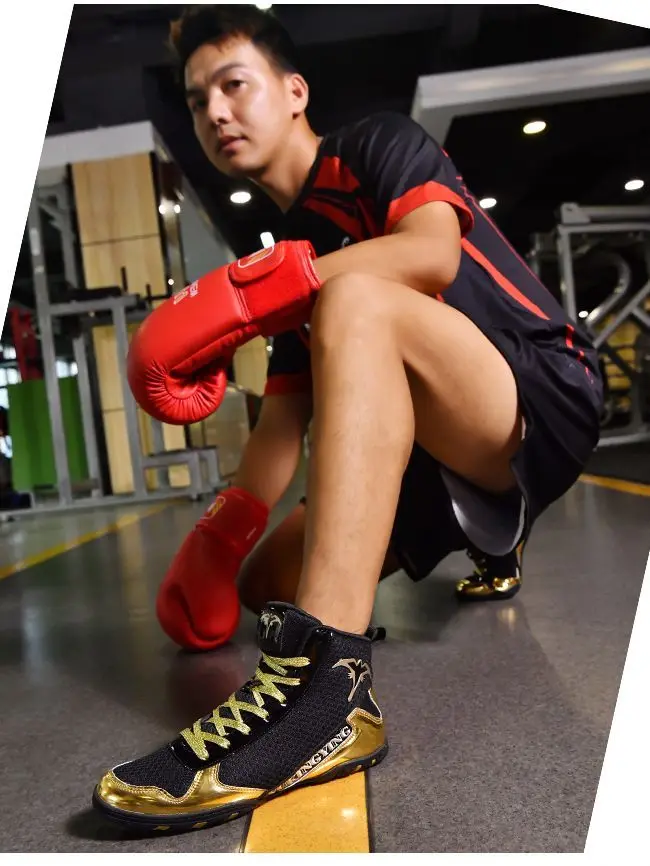 

2025 New Men's Wrestling Shoes Black Yellow Boxing Shoes Big Boys Wearable Sneakers Mens Mesh Breathable Fighting Shoes