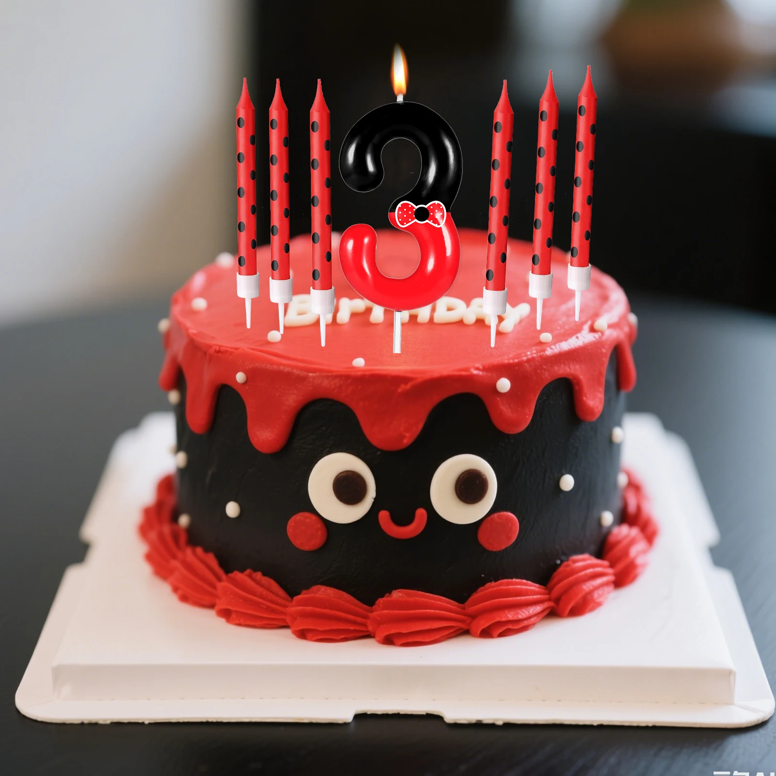 7pcs Black Red bow Birthday Candles for Boys Girls, Red Mouse number 0-9 Cartoon Themed Birthday Party cake Decorations Supplies