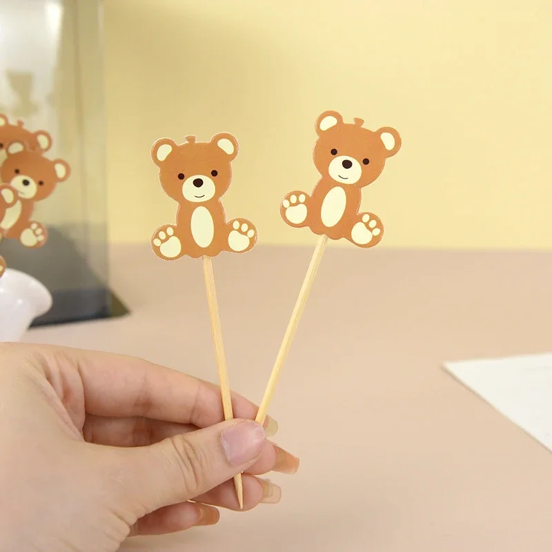 10pcs Cute Bear Food Picks Cake disposable Desserts Toothpicks Fruits Forks Creative Wedding Birthday Party Decoration Supplies