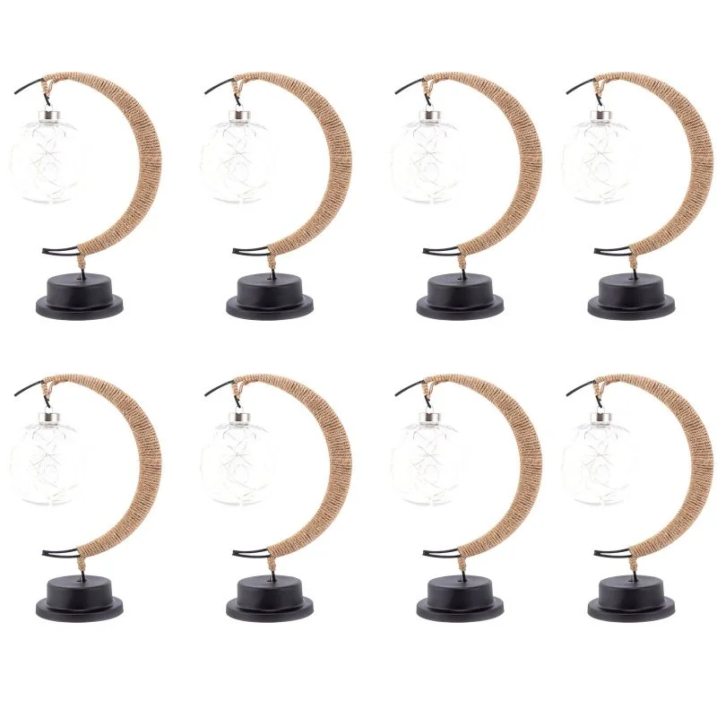 LED Lantern Night Light Room Christmas Decoration Enchanted Lunar Lamp Home Ornament Handmade Hemp Rope Iron Art Ball Light
