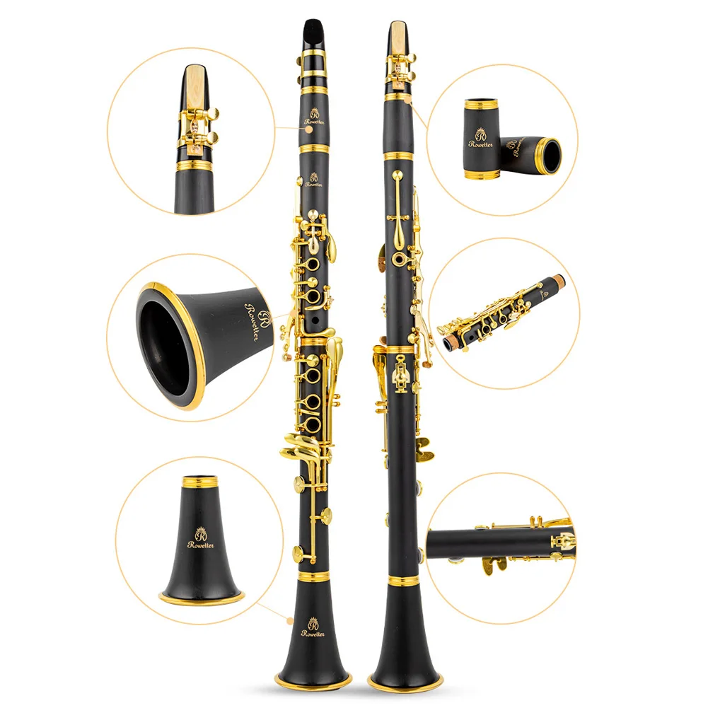 Rowtter Bb Clarinet Lacquer Gold 17 Keys Sib Klarnet Black Clarinete RCL-700NQ