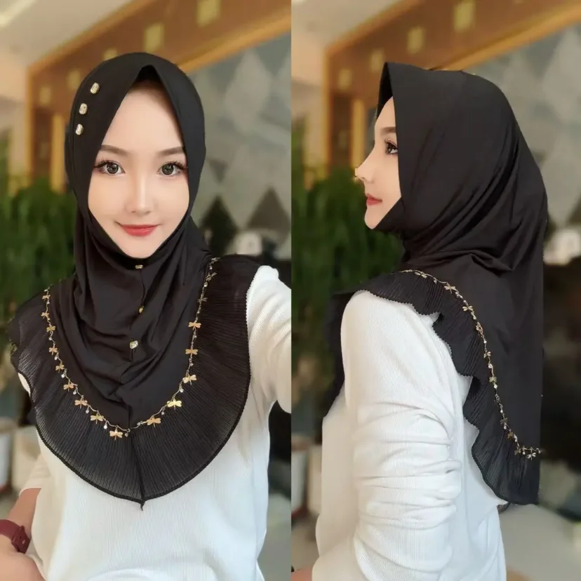 New Malaysia Falbala Elegant Muslim Lady Ready Instant Hijab