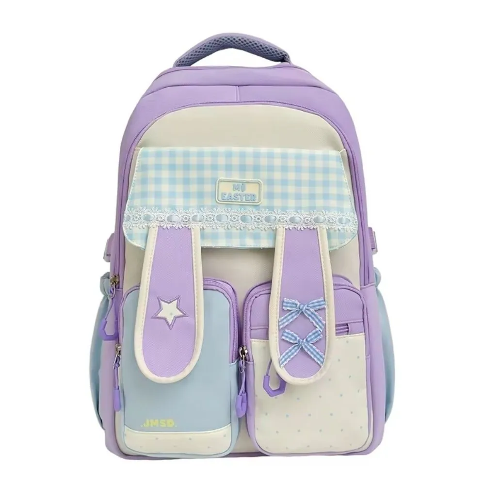 New Lace Detail Bunny Ear Backpack Large Capacity Bunny Ear School Bag Lightweight Sweet Style Travel Bag Student Use