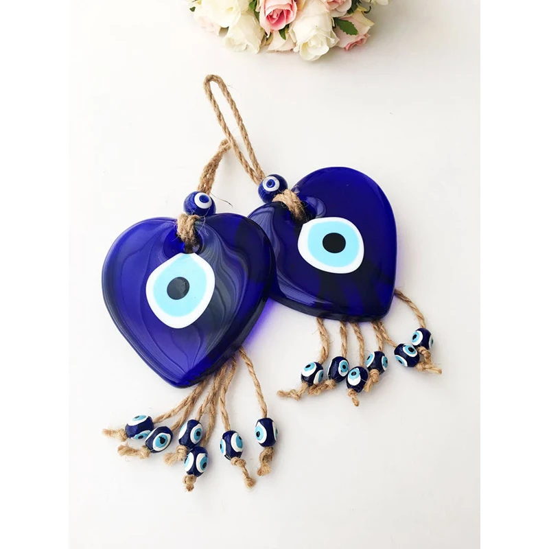 8cm Big Heart Turkish Blue Glass Lucky Evil Eye Turkish Greek Glass Hanging Good Luck Protection Key Chain Turkish Gift Amulet