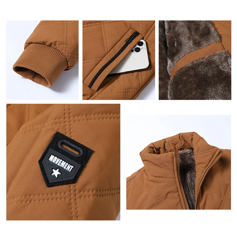 Jaket Kasual Pria Katun Musim Gugur Musim Dingin Desain Manset Tebal Jaket Berkerah Tegak Tahan Angin Jaket Katun Berlapis Berlian Termal