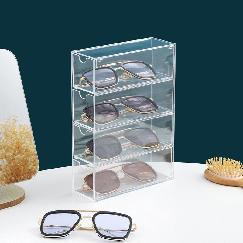 1pcs Glasses Storage Box 4 Layer Large Glasses Organizer Box Multifunctional Stackable Display Holder Reusable Acrylic Cosmetics