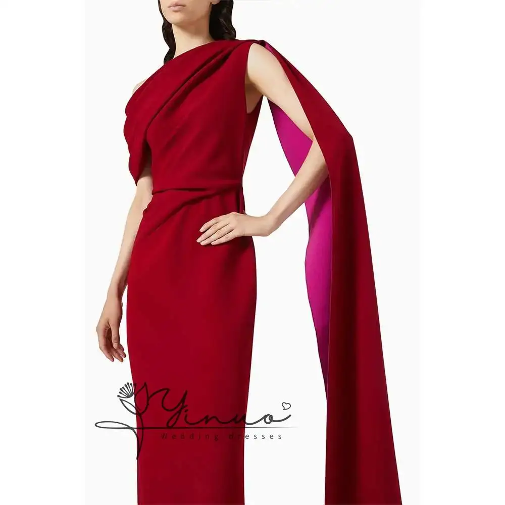 Gorgeous Dubai One Shoulder Sleeve Dress Elegant Party Burgundy Bridal Dress Summer Special Event Formal Occasion Dress