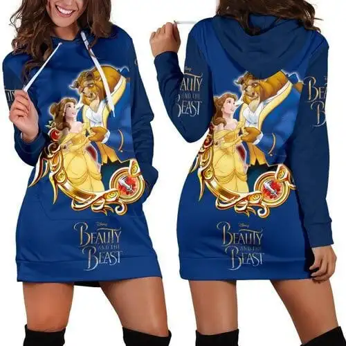 Vestido de Sudadera con capucha 3D de La Bella y La Bestia para mujer, vestido de moda de Disney, Sudadera con capucha Retro con estampado 3d en