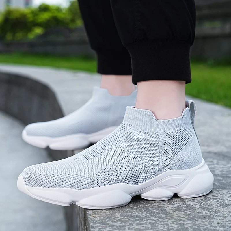 

High Top Grey Men Sock Sneaker Big Size 48 Breathable Knit Sneakers Man Slip-on Platform Male Casual Sneakers zapatillas hombre