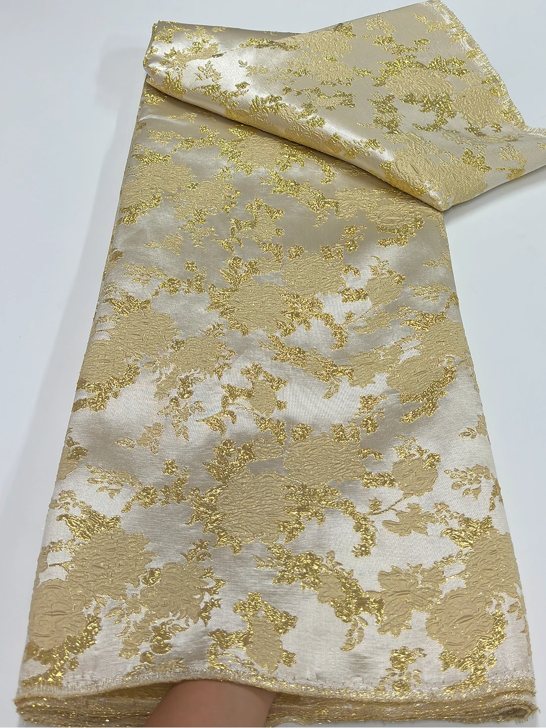 New French Gold Organza Brocade Lace Fabric 2024 High Quality African Nigerian Jacquard Tulle Lace Fabrics 5 Yards For Dress Sew