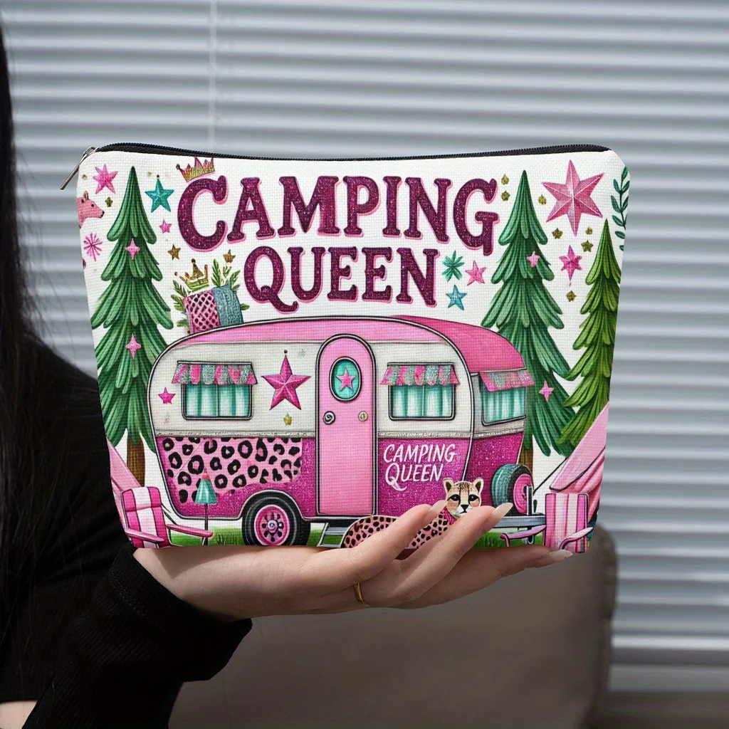 A fashionable RV pattern cosmetic bag-cute multifunctional zipper handbag, jewelry storage bag.