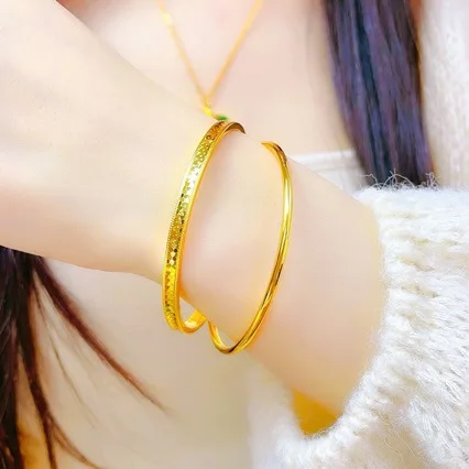 AU999 Gold Dragon Scale Double Ring Bracelet for Women 24K Pure Gold High Glitter Fashion Bracelet for Girlfriend Jewelry